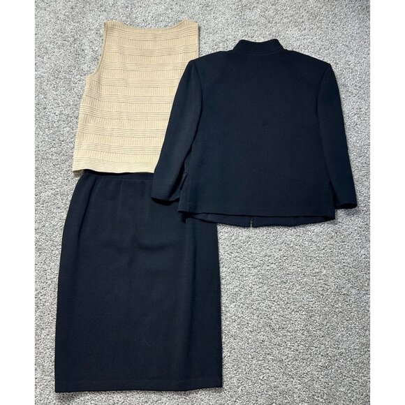 St. John Collection Set Black Zip Jacket Sleeveless Knit Top & Black Skirt - Picture 3 of 10